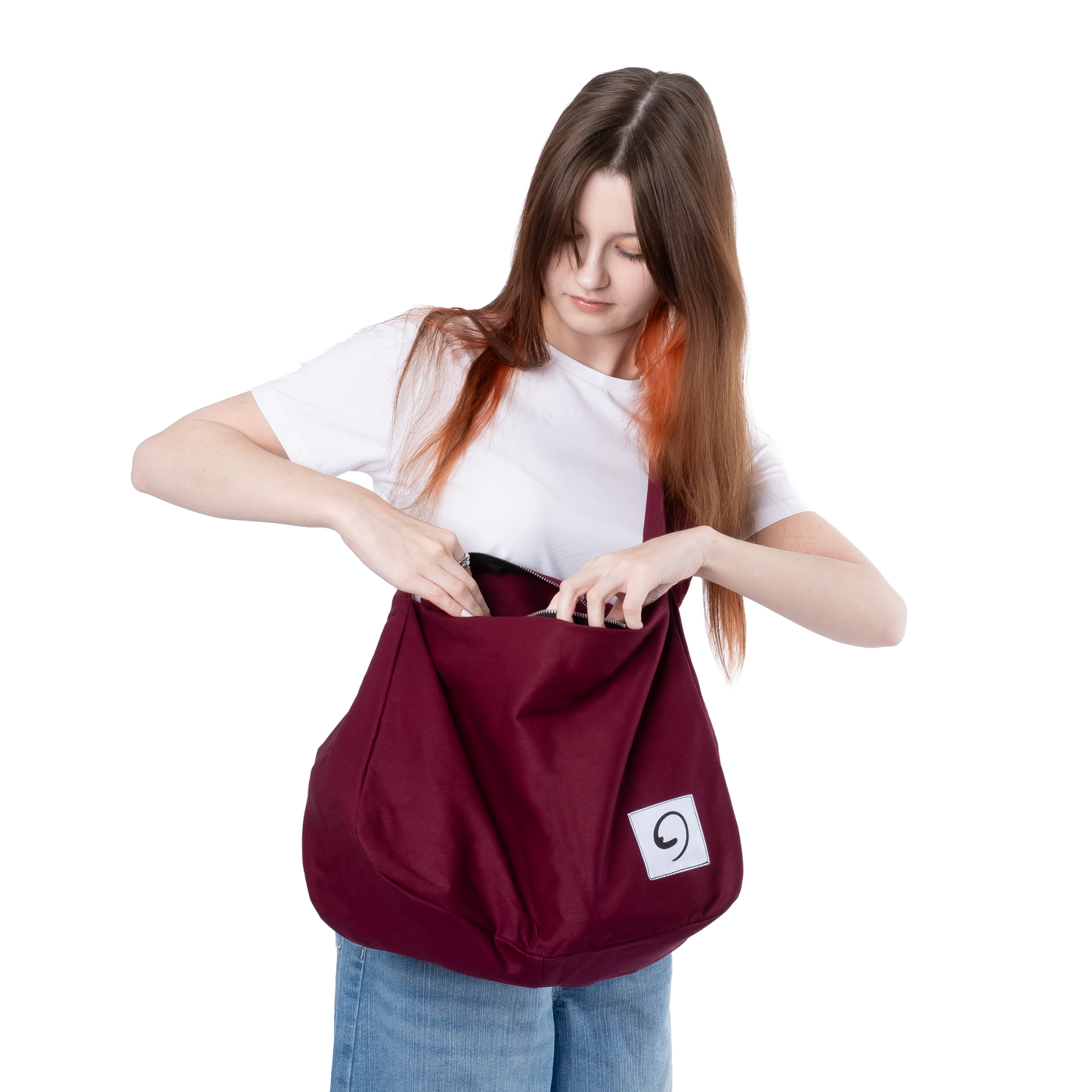 BURGUNDY HOBO BAG - Shoulder Bag with Compartments and Pockets