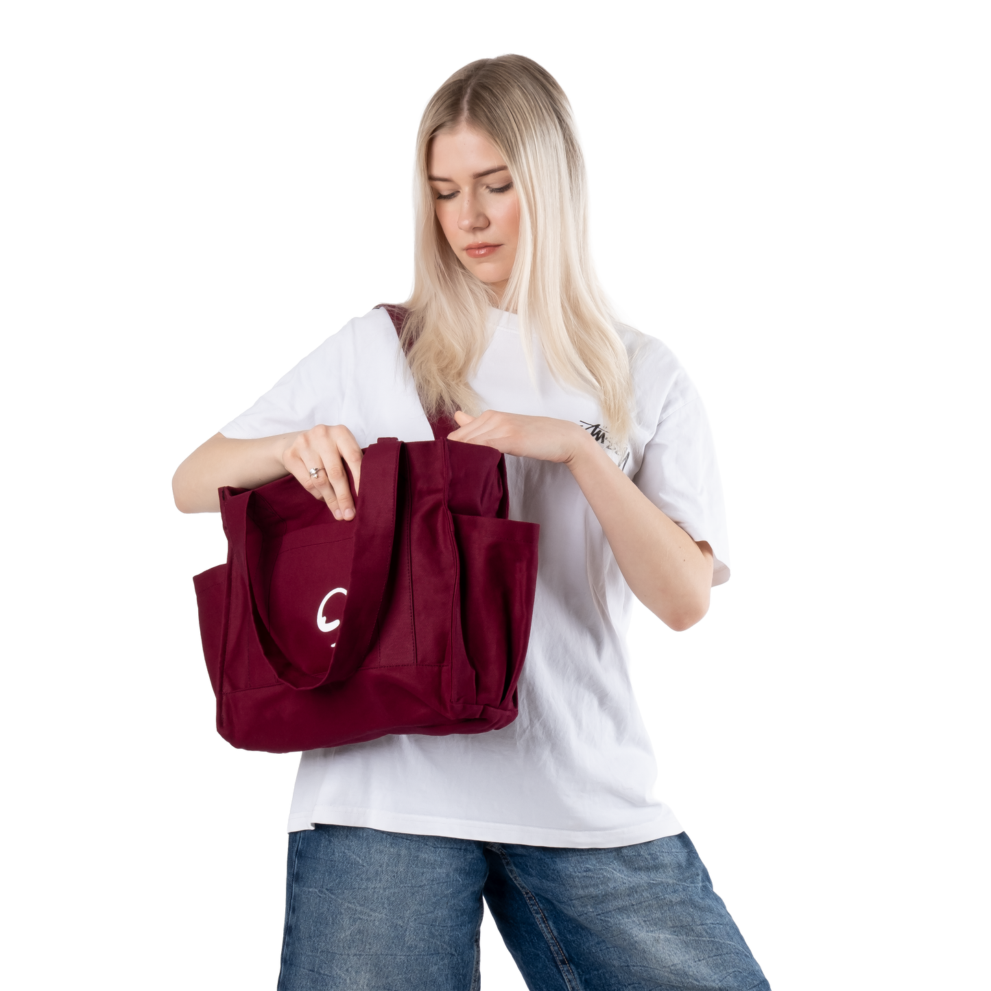 BURGUNDY UNI BAG - Torba na Ramię z Przegródkami i Kieszeniami