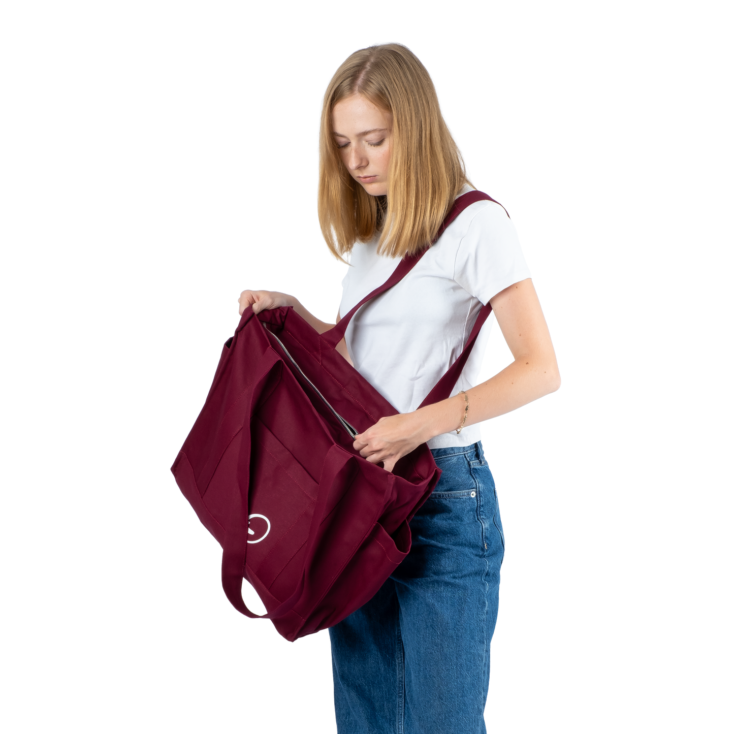 BURGUNDY UNI BAG MAX - Torba na Ramię z Przegródkami i Kieszeniami