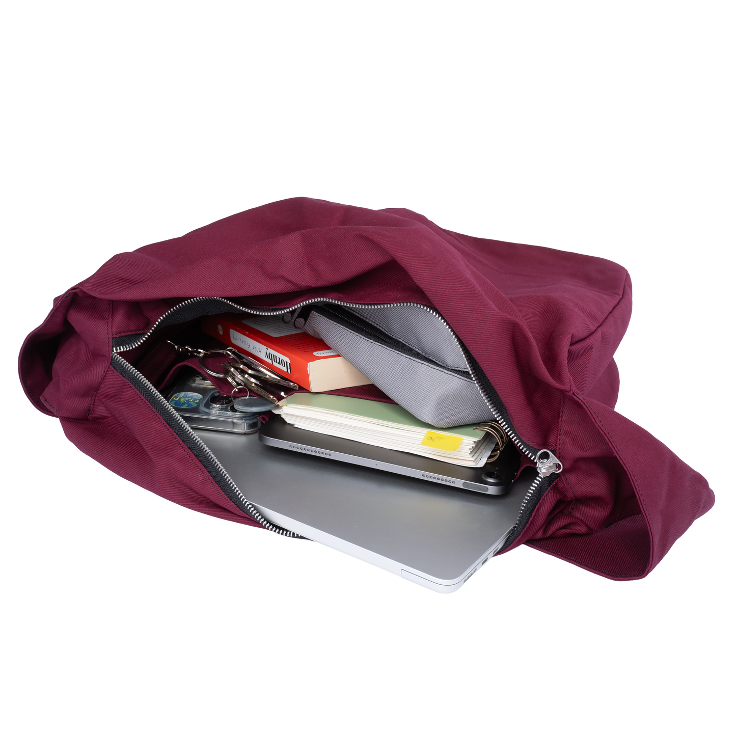 BURGUNDY HOBO BAG - Shoulder Bag with Compartments and Pockets