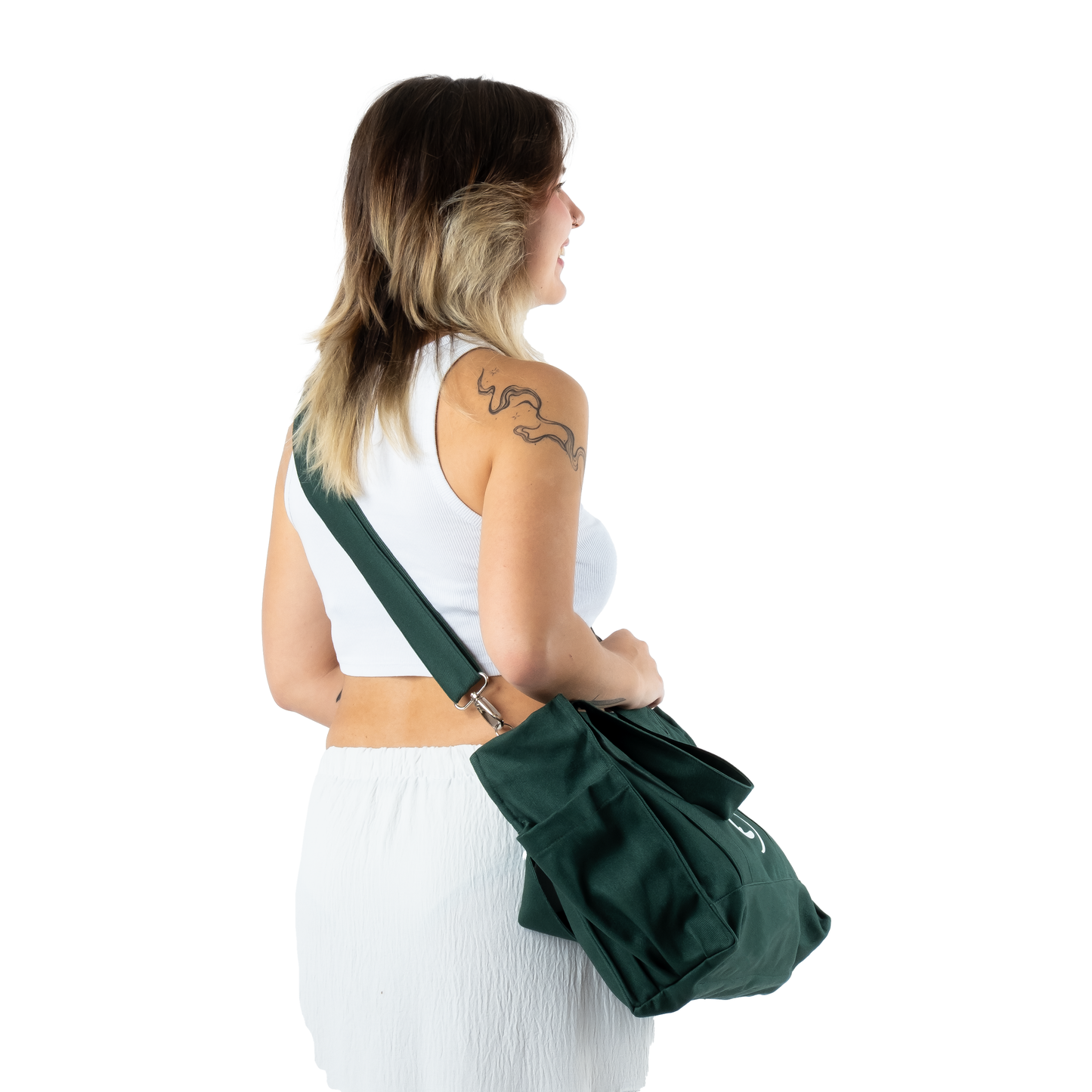 BOTTLE GREEN UNI BAG - Shoulder Bag with Compartments and Pockets