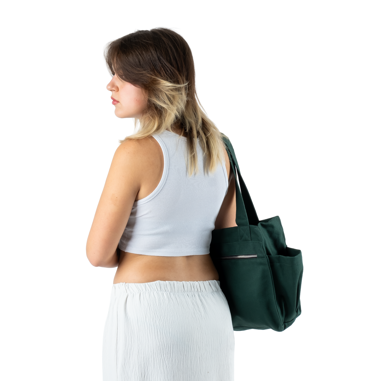 BOTTLE GREEN UNI BAG - Shoulder Bag with Compartments and Pockets