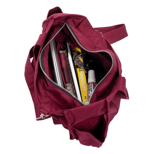 BURGUNDY UNI BAG - Torba na Ramię z Przegródkami i Kieszeniami