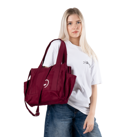 BURGUNDY UNI BAG - Shoulder Bag with Compartments and Pockets