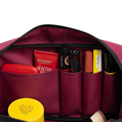 PLUM RED COSMETIC BAG - Toiletry Bag with Pockets