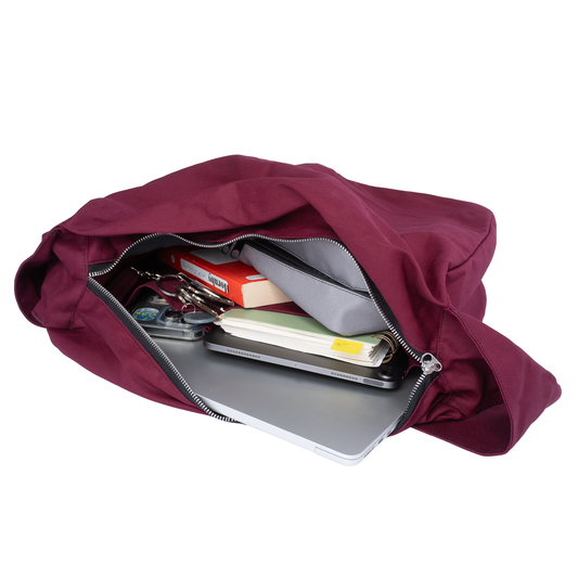 BURGUNDY HOBO BAG - Shoulder Bag with Compartments and Pockets