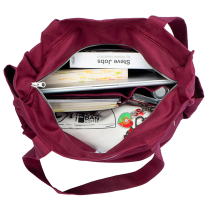 BURGUNDY UNI BAG MAX - Shoulder Bag with Compartments and Pockets