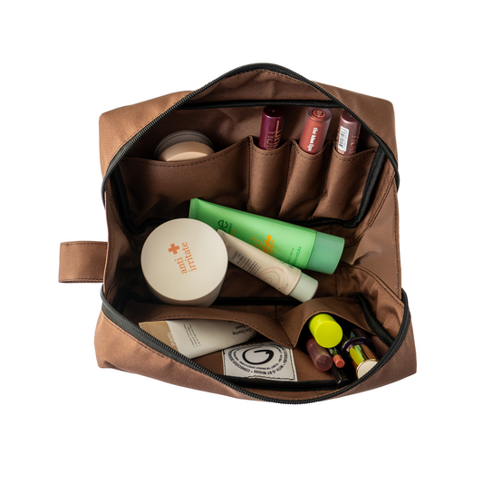 BROWN COSMETIC BAG - Toiletry Bag with Pockets