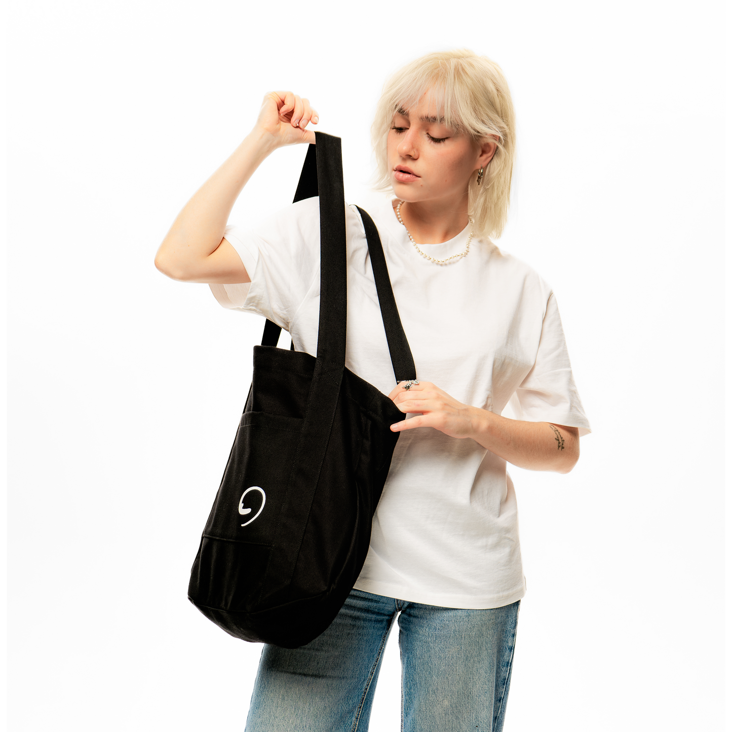 BLACK MEDITERRANEAN BAG - M-Bag Tote with Compartments and Pockets