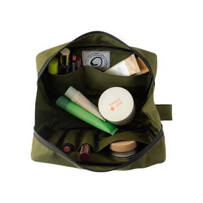 GREEN COSMETIC BAG - Toiletry Bag with Pockets