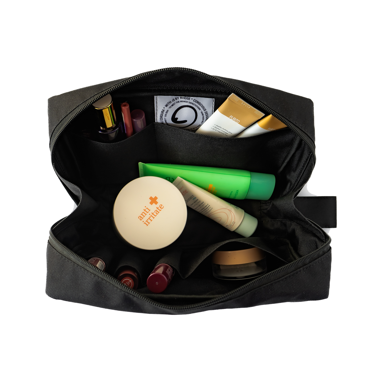 BLACK COSMETIC BAG - Toiletry Bag with Pockets