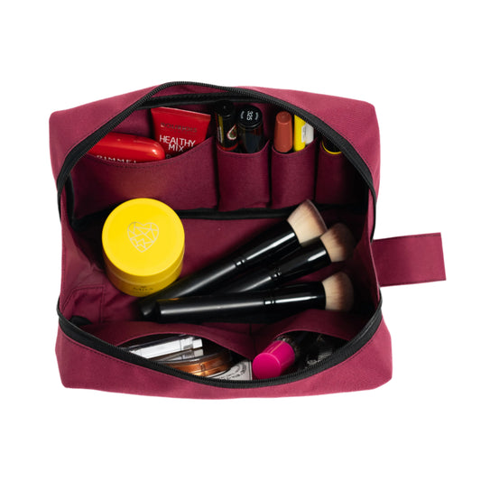 PLUM RED COSMETIC BAG - Toiletry Bag with Pockets