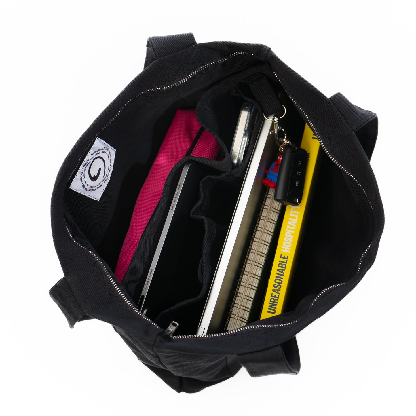 BLACK MEDITERRANEAN BAG - M-Bag Tote with Compartments and Pockets for Students